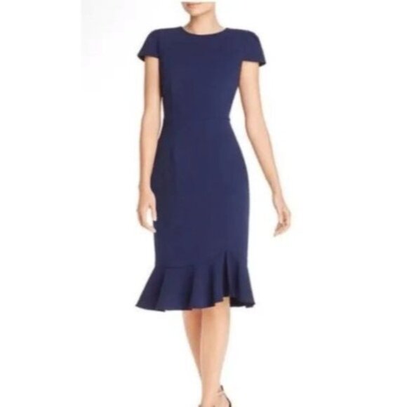 Betsey Johnson Dresses & Skirts - Betsey Johnson Dress Womens 6 Navy Scuba Crepe Dress Ruffle Hem Short Sleeve NWT